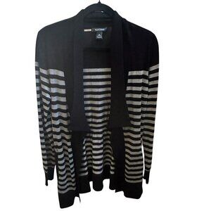 White House Black Market Women's Open-front Waterfall Cardigan Grey & Black Sz M